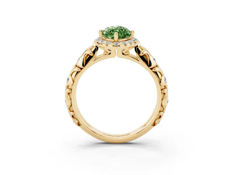 Marquise Leaf Halo Engagement Ring Setting for a Fancy Green Lab-Grown Diamond | Yellow Gold