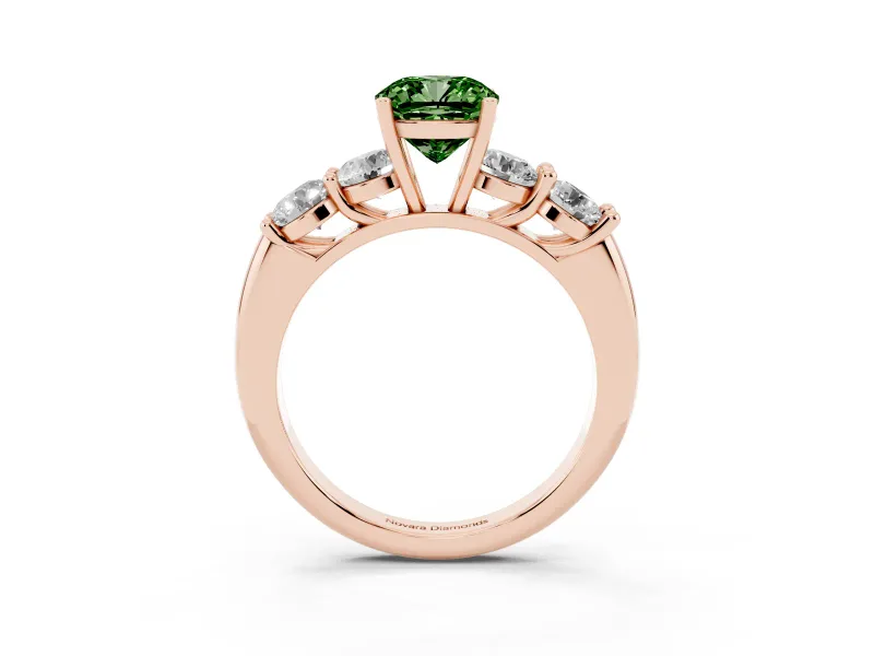 Cushion Cut Five Stone Engagement Ring Setting for a Fancy Green Lab-Grown Diamond | Prong Set Side Stones | Rose Gold