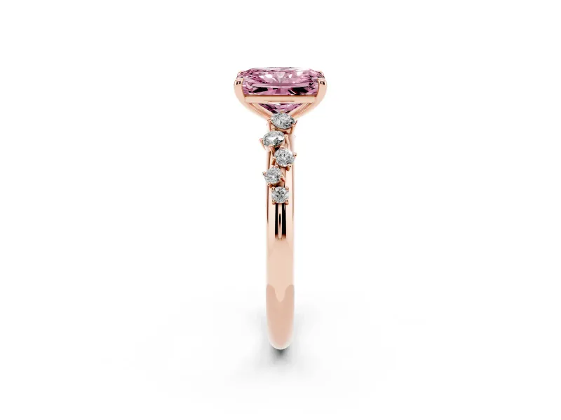 Fancy Pink Radiant Cut Diamond Cluster Solitaire Ring Set in Rose gold with Prong Setting