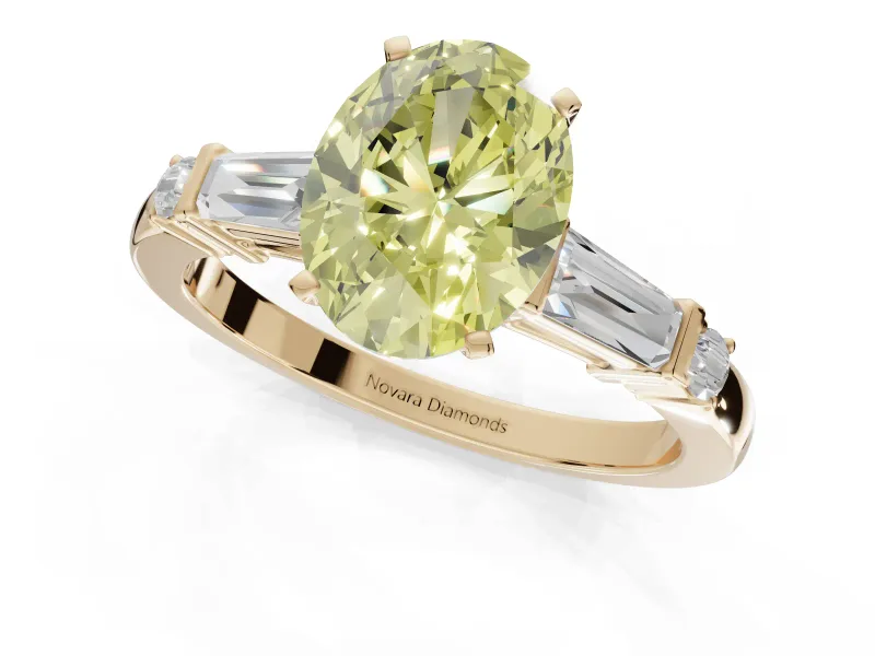 Oval Tapered Baguette Engagement Ring Setting for a Fancy Yellow Lab-Grown Diamond | Yellow Gold