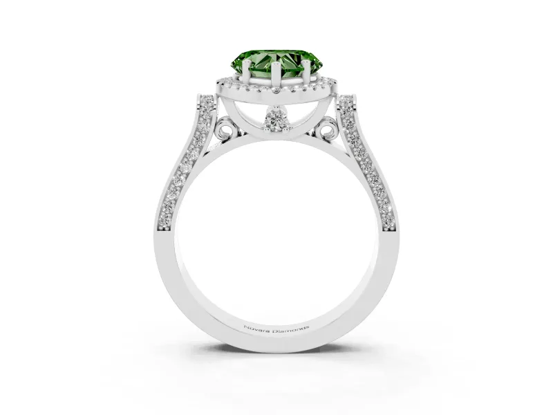Heart-Shaped Halo Engagement Ring Setting for a Fancy Green Lab-Grown Diamond | Pointed Pave Shoulders | Platinum