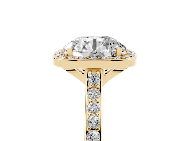 Round Pavé Halo Engagement Ring Setting | Yellow Gold