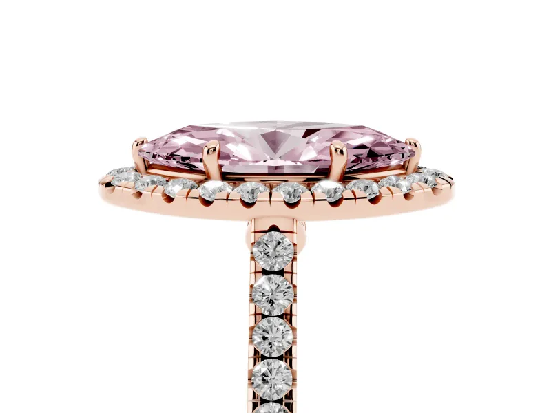 Marquise Halo Engagement Ring Setting for a Fancy Pink Lab-Grown Diamond | Pave Shoulders | Rose Gold