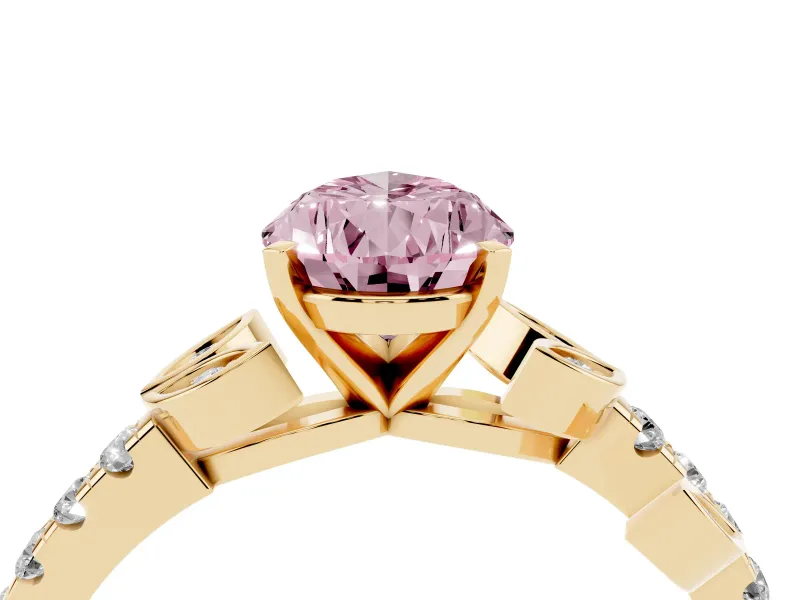 Pear-Shaped Leaf Pavé Engagement Ring Setting for a Fancy Pink Lab-Grown Diamond | Yellow Gold