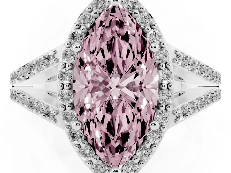 Marquise Split Shank Halo Engagement Ring Setting for a Fancy Pink Lab-Grown Diamond | White Gold