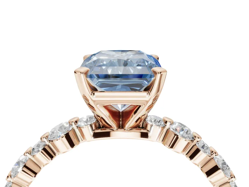Radiant Cut Pavé Solitaire Engagement Ring Setting for a Fancy Blue Lab-Grown Diamond | Alternating Accents | Rose Gold