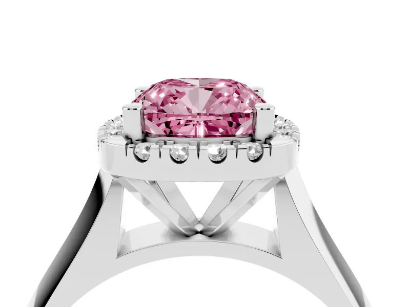 Cushion Cut Halo Engagement Ring Setting for a Fancy Pink Lab-Grown Diamond | Square Profile Band | Platinum