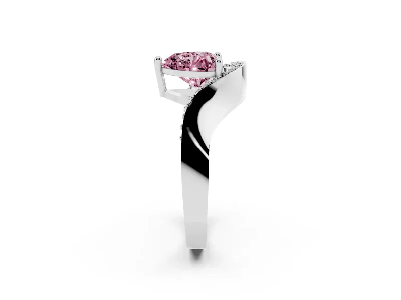 Heart-Shaped Bypass Solitaire Engagement Ring Setting for a Fancy Pink Lab-Grown Diamond | Pavé Ribbon | White Gold