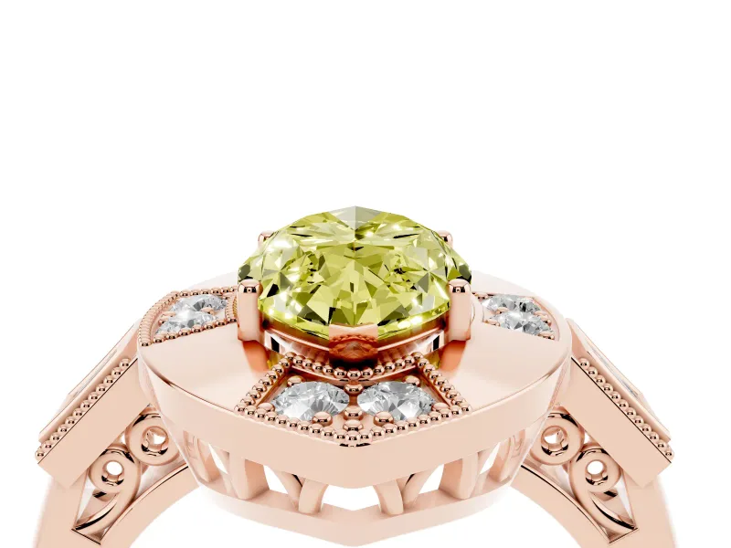Fancy Yellow Marquise Cut Diamond Milgrain Halo Ring Set in Rose gold with Split Shank