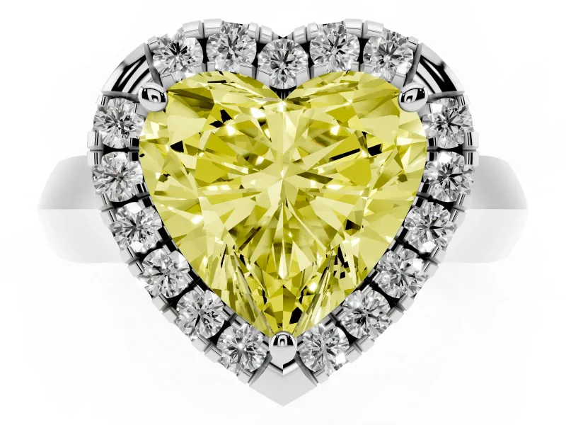 Heart-Shaped Halo Engagement Ring Setting for a Fancy Yellow Lab-Grown Diamond | Square Profile Band | White Gold
