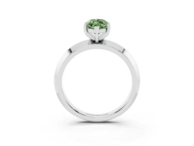 Fancy Green Marquise Cut Diamond Solitaire Engagement Ring Set in Platinum with Flat Band and Prong Setting
