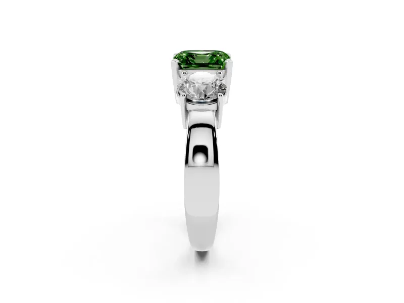 Asscher Cut Three Stone Engagement Ring Setting for a Fancy Green Lab-Grown Diamond | Wide Plain Band | Platinum