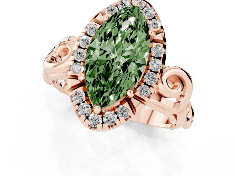 Marquise Filigree Halo Engagement Ring Setting for a Fancy Green Lab-Grown Diamond | Rose Gold
