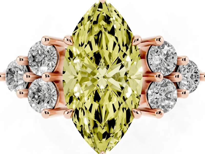 Marquise Cluster Side Stone Engagement Ring Setting for a Fancy Yellow Lab-Grown Diamond | Rose Gold