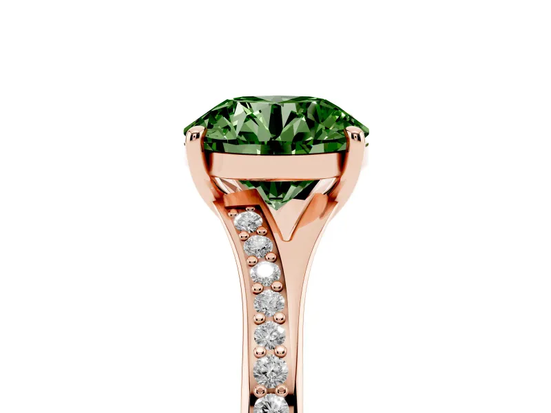 Round Pave Solitaire Engagement Ring Setting for a Fancy Green Lab-Grown Diamond | Sweeping Shoulders | Rose Gold