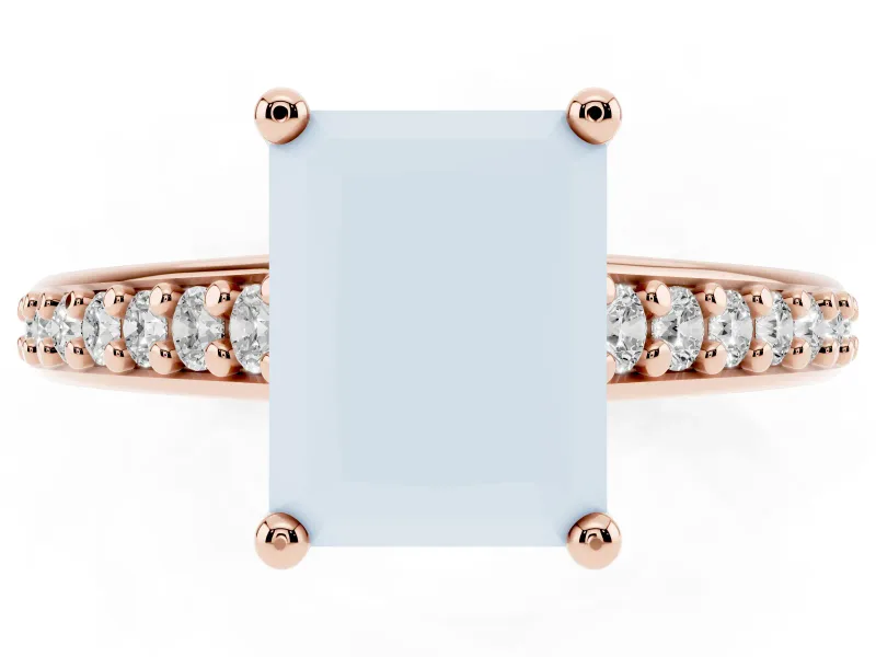 Radiant Cut Graduated Pave Cathedral Solitaire Engagement Ring Setting | Scroll Cut-Outs | Rose Gold