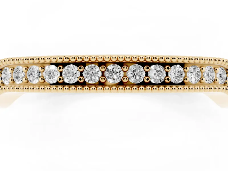 Round Diamond Channel Contour Band Set in Yellow gold with Milgrain Edges