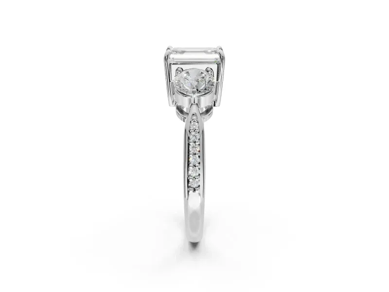 Emerald Cut Three Stone Engagement Ring Setting | Tapered Pave Band | Platinum