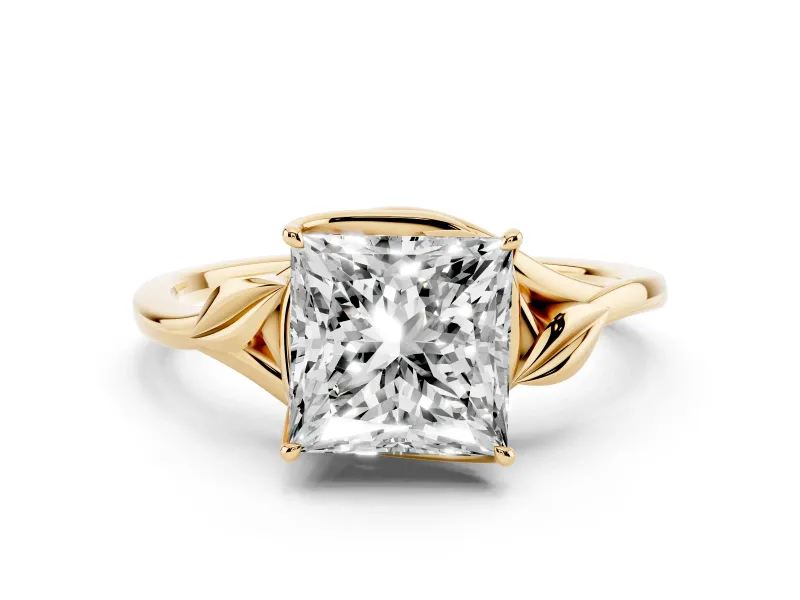 Princess Cut Diamond Solitaire Ring Set in Yellow gold with Polished Twist Band