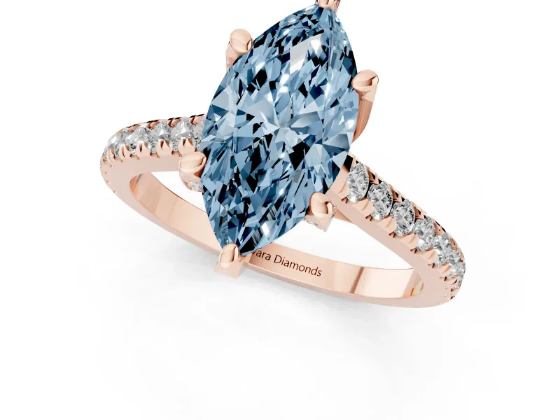 Marquise Hidden Halo Pave Engagement Ring Setting for a Fancy Blue Lab-Grown Diamond | Claw Prongs | Rose Gold