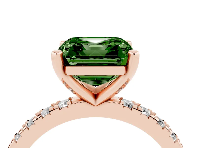 Fancy Green Asscher Cut Diamond Pavé Band Solitaire Set in Rose gold with Prong Setting