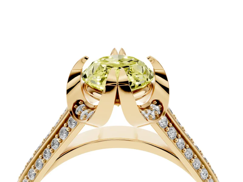 Marquise Hidden Halo Engagement Ring Setting for a Fancy Yellow Lab-Grown Diamond | Triple Row Pavé Band | Yellow Gold
