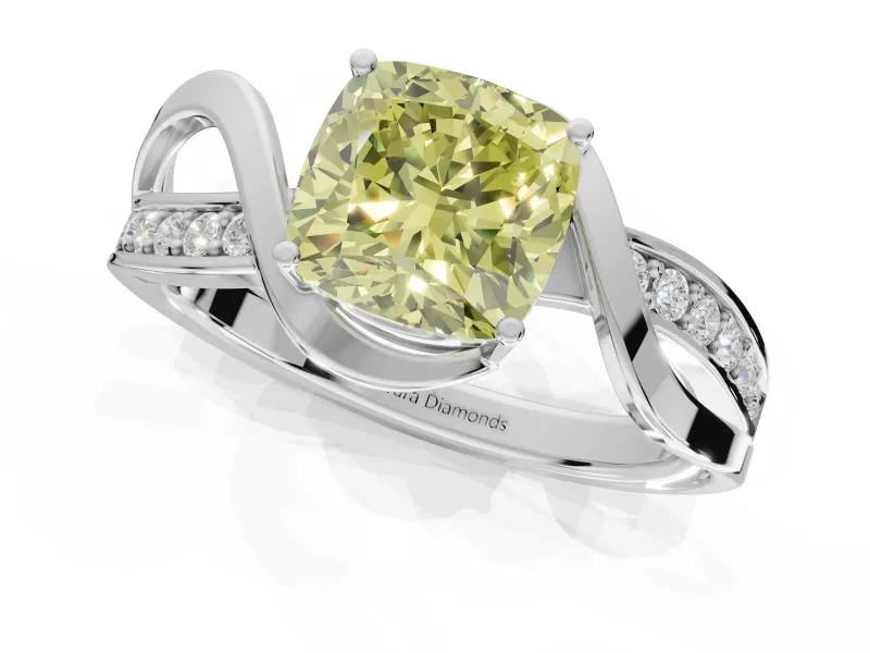 Cushion Cut Bypass Engagement Ring Setting for a Fancy Yellow Lab-Grown Diamond | Sterling Silver - Design NV-24814