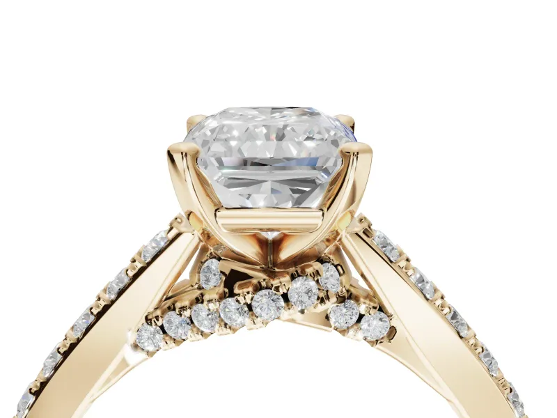 Radiant Cut Pavé Solitaire Engagement Ring Setting | Crossover Gallery | Yellow Gold