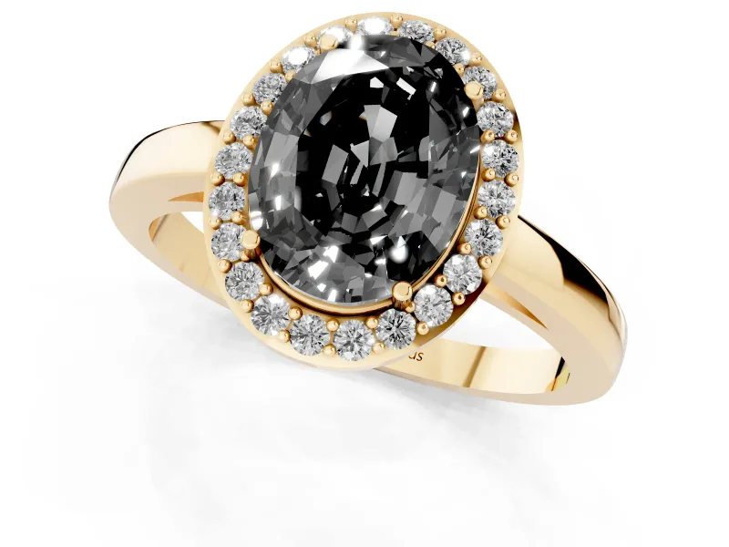 Oval Thin Halo Engagement Ring Setting for a Black Center | Slim Plain Band | Yellow Gold