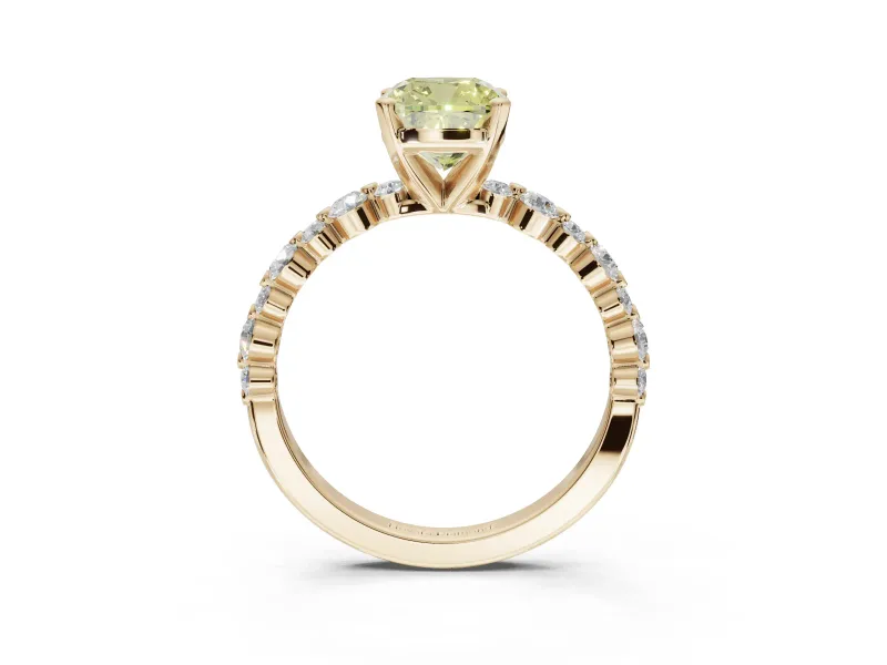 Cushion Cut Pavé Engagement Ring Setting for a Fancy Yellow Lab-Grown Diamond | Alternating Accents | Yellow Gold