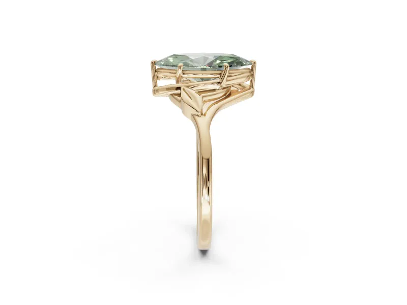 Marquise Bypass Solitaire Engagement Ring Setting for a Fancy Green Lab-Grown Diamond | Yellow Gold