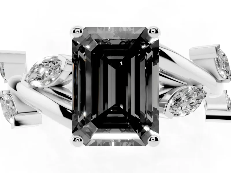 Emerald Cut Twisted Vine Engagement Ring Setting for a Black Center | Sterling Silver
