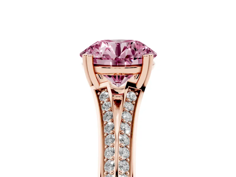 Round Split Shank Engagement Ring Setting for a Fancy Pink Lab-Grown Diamond | Pave Band | Rose Gold