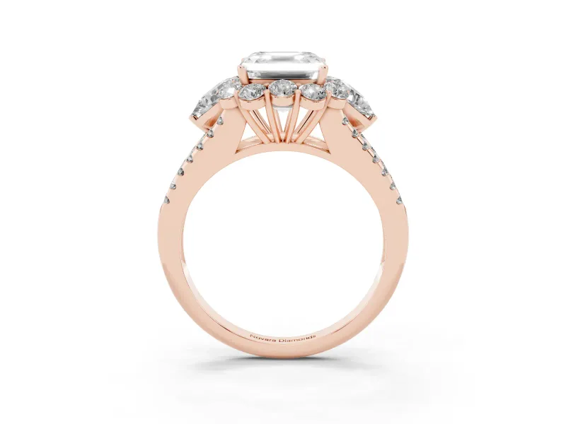 Asscher Cut Diamond Halo Split Shank Engagement Ring Set in Rose gold with Prong-Held Center Stone