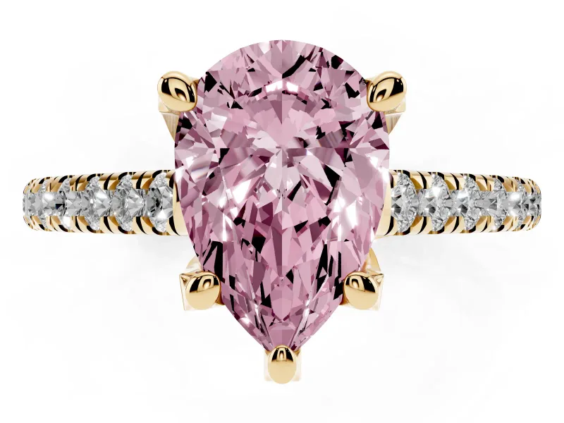 Pear-Shaped Hidden Halo Pave Engagement Ring Setting for a Fancy Pink Lab-Grown Diamond | Claw Prongs | Yellow Gold