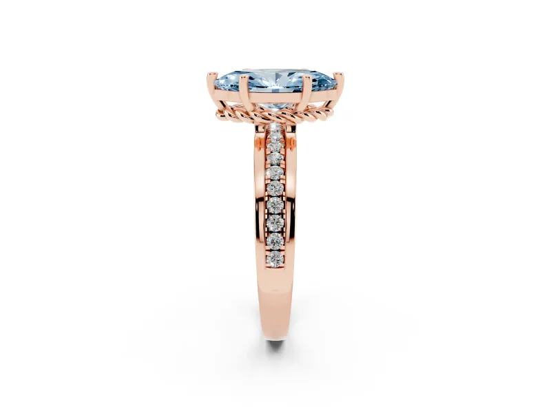 Marquise Channel Set Solitaire Engagement Ring Setting for a Fancy Blue Lab-Grown Diamond | Rope Collar Head | Rose Gold