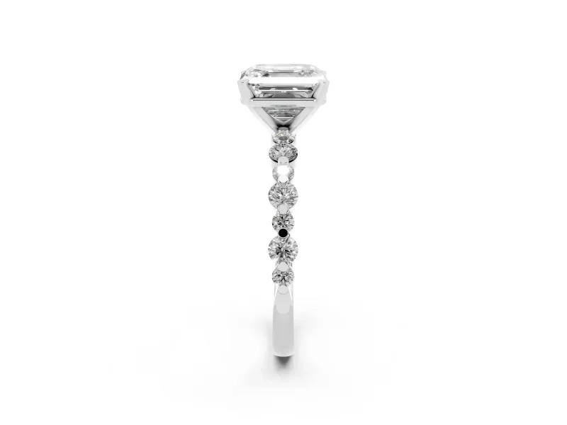 Asscher Cut Pavé Solitaire Engagement Ring Setting | Alternating Accents | White Gold