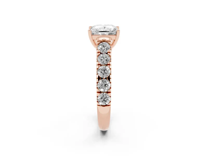 Princess Cut Cut-Down Side Stone Engagement Ring Setting | Scalloped Shoulders | Rose Gold
