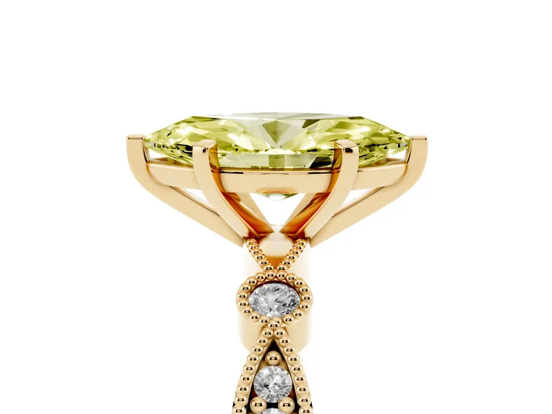 Fancy Yellow Marquise Cut Diamond Solitaire Engagement Ring Set in Yellow gold with Milgrain Bezel Accent Band