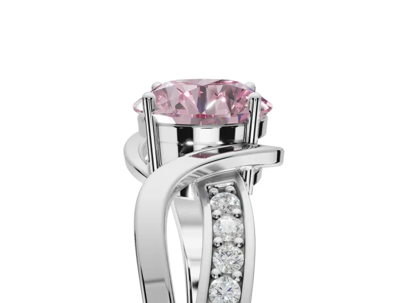 Round Bypass Solitaire Engagement Ring Setting for a Fancy Pink Lab-Grown Diamond | Pavé and Plain Strands | Platinum