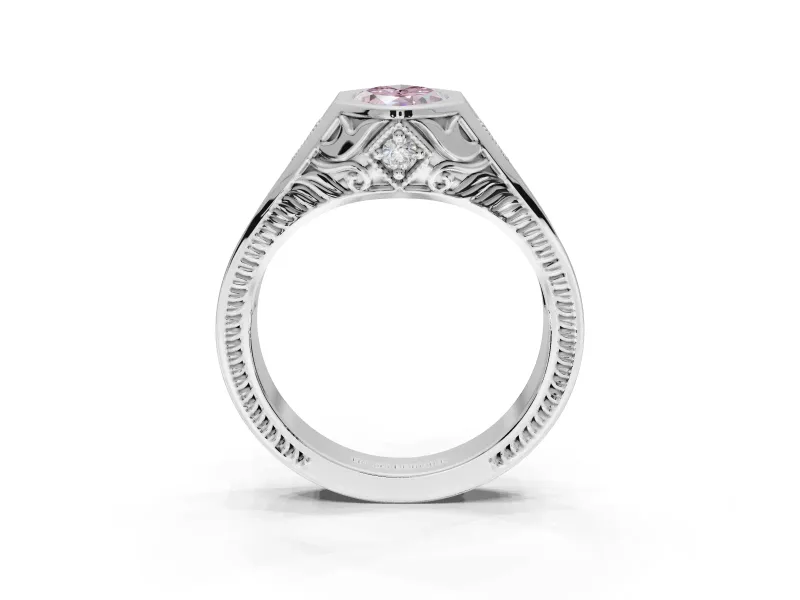 Marquise Bezel Engagement Ring Setting for a Fancy Pink Lab-Grown Diamond | Engraved Band | Platinum