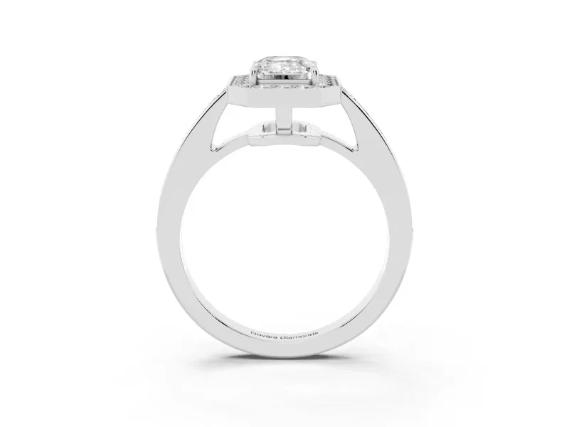 Emerald Cut Framed Halo Engagement Ring Setting | Graduated Pavé Band | Sterling Silver