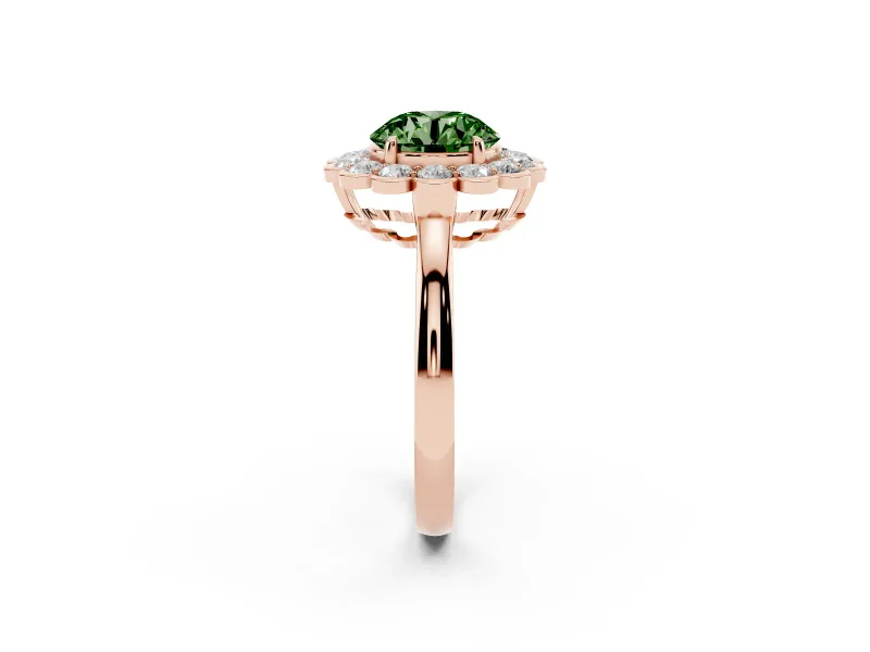 Round Scalloped Cluster Halo Engagement Ring Setting for a Fancy Green Lab-Grown Diamond | Plain Band | Rose Gold