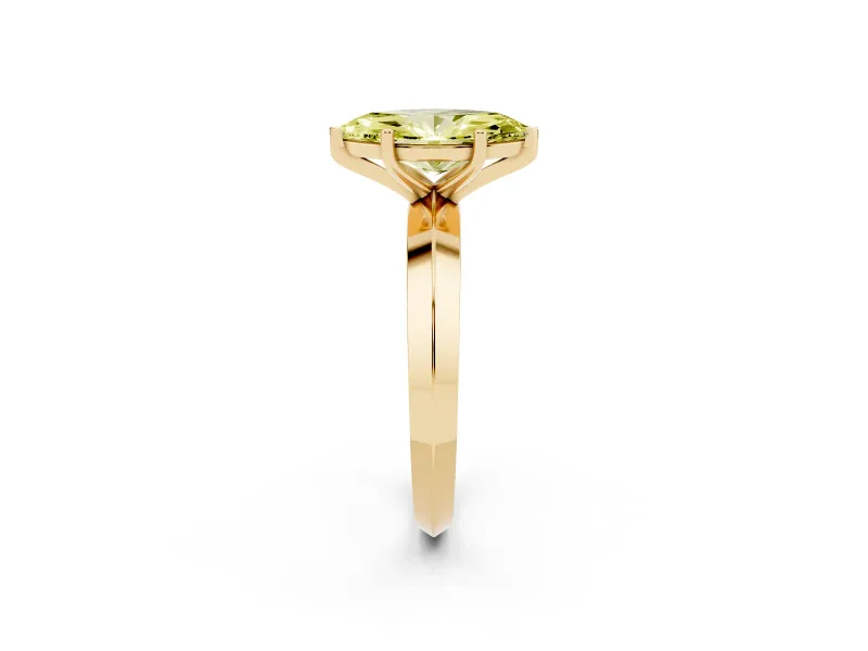 Fancy Yellow Marquise Cut Diamond Solitaire Engagement Ring Set in Yellow gold with Flat Band and Prong Setting