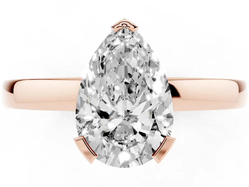 Pear Cut Diamond Solitaire Ring Set in Rose gold with Prong Head and Smooth Polished Band