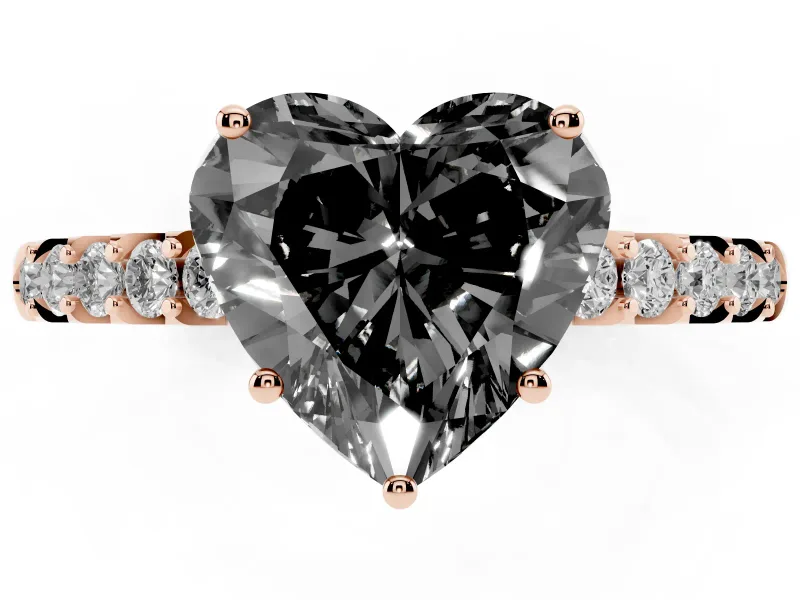 Heart-Shaped Hidden Halo Engagement Ring Setting for a Black Center | Rose Gold
