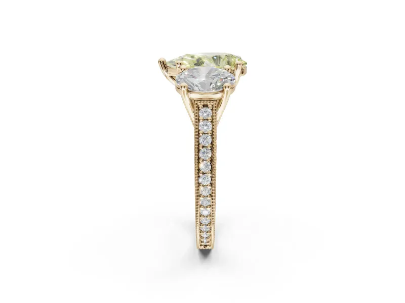 Pear-Shaped Vintage Three Stone Engagement Ring Setting for a Fancy Yellow Lab-Grown Diamond | Yellow Gold