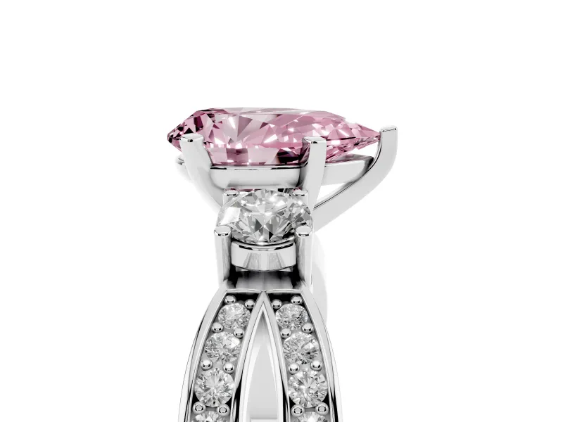 Pear-Shaped Three-Stone Pavé Twist Engagement Ring Setting for a Fancy Pink Lab-Grown Diamond | Split Shank | White Gold