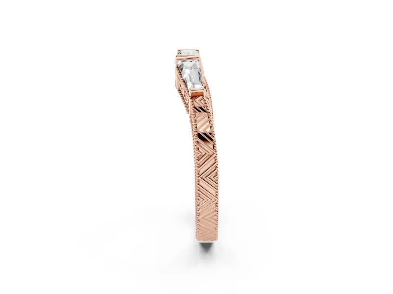 Baguette Diamond Milgrain Band Set in Rose gold with Channel V-Prong Setting