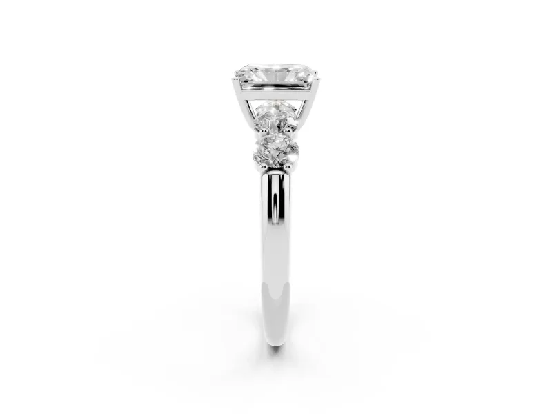 Radiant Cut Five Stone Engagement Ring Setting | Prong Set Side Stones | Sterling Silver